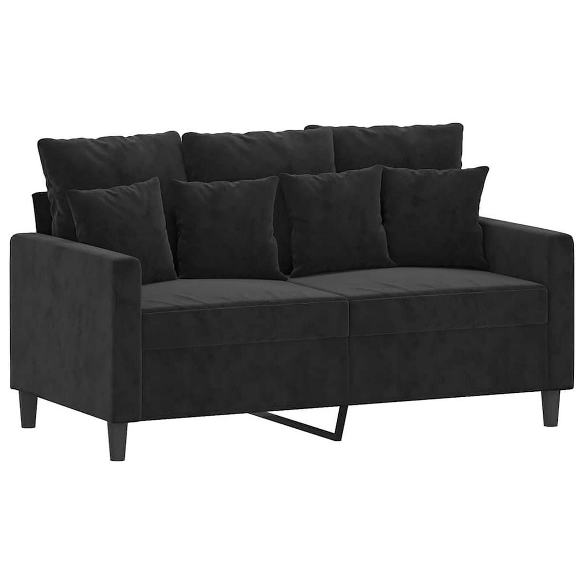 SOFAGARNITUR 3-TLG. Mit Kissen Schwarz Samt - Schwarz, Naturmaterialen (77/80/198cm) - vidaXL