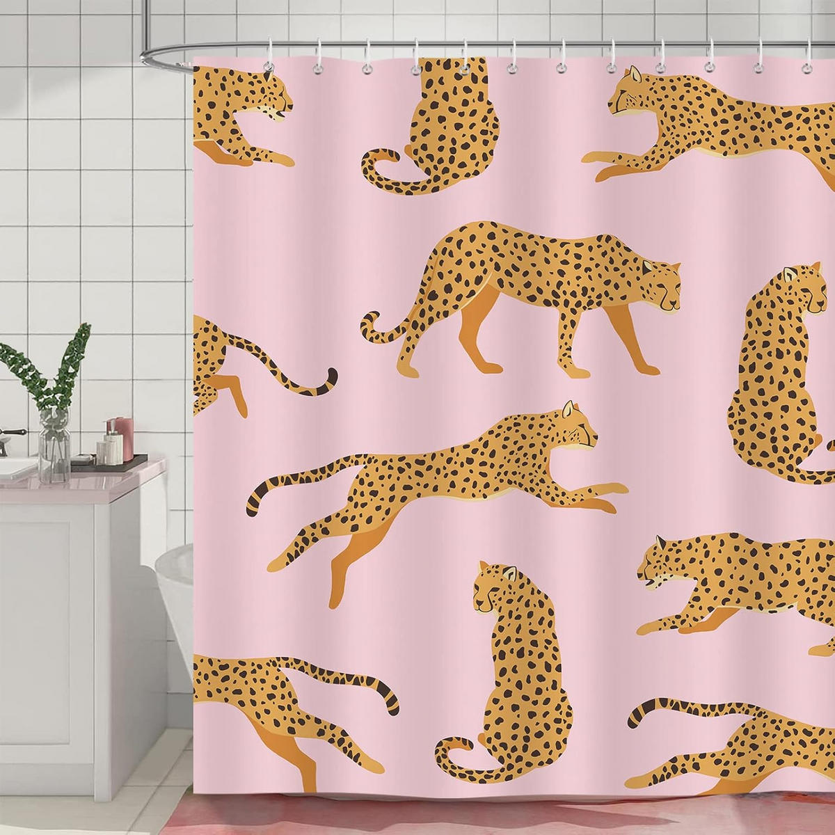 DUSCHVORHANG Leopard Rosa 180/180 cm Polyester Wasserabweisend Schimmelresistent - Pink, Kunststoff (180/180cm) - MCBOSON