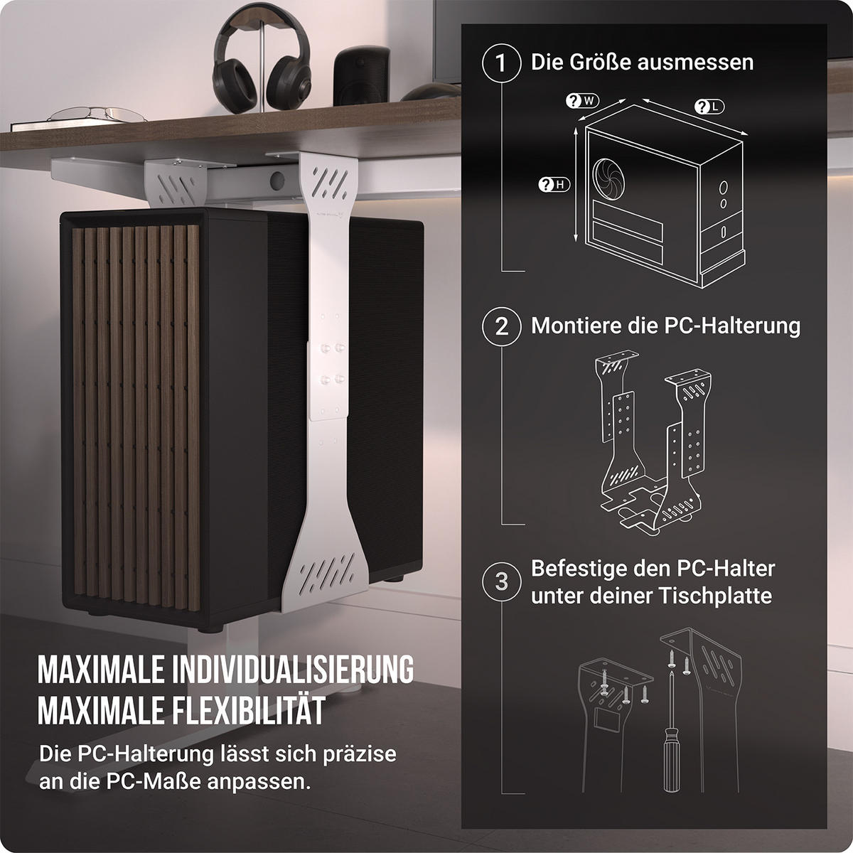 PC-HALTERUNG Schreibtisch - Weiß - Weiß, Metall (30/30/59cm) - Ultimate Setup
