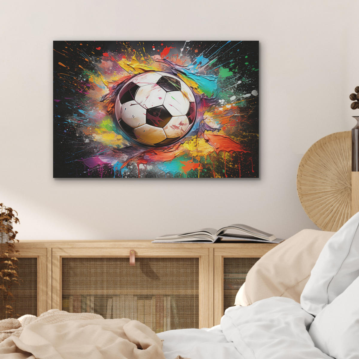 AKUSTIKBILD Fußball - Farbe - Farben - Schwarz - Weiß Wanddeko 70x50 cm - Weiß, Kunststoff (70/50/0.9cm) - MuchoWow