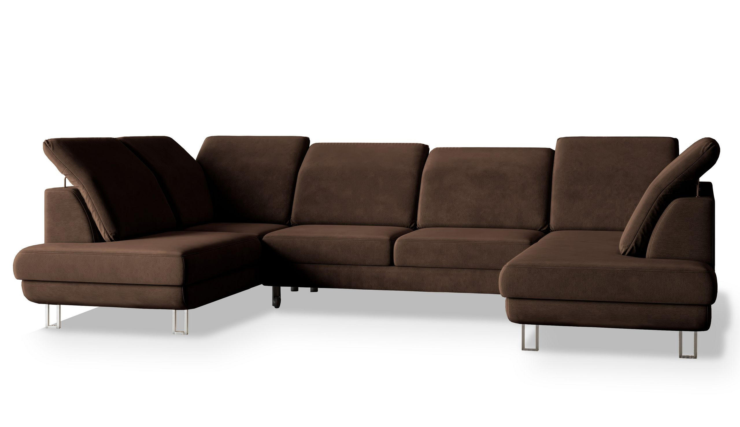 WOHNLANDSCHAFT TERAMO Braun Velours-Stoff mit Schlaffunktion - Braun, Holz (316/88/193cm) - MASSENO