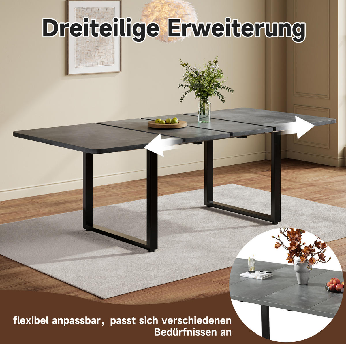 ESSTISCH aus MDF 220x90x75 cm Grau ausziehbar mit verstärkten Führungen und hoher Stabilität - Grau, Holzwerkstoff (220/90/75cm) - Modfu