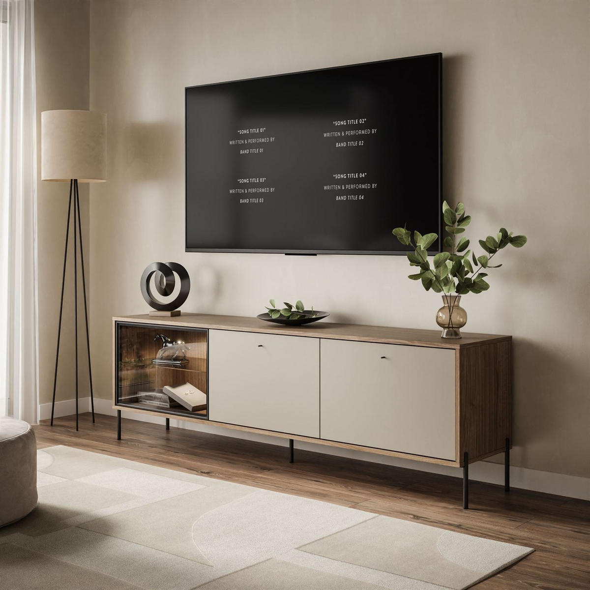 TV-SCHRANK ISA, mit LED-Beleuchtung auf hohen Beinen - Eichefarben, Holzwerkstoff (185/58/40cm) - Lookway