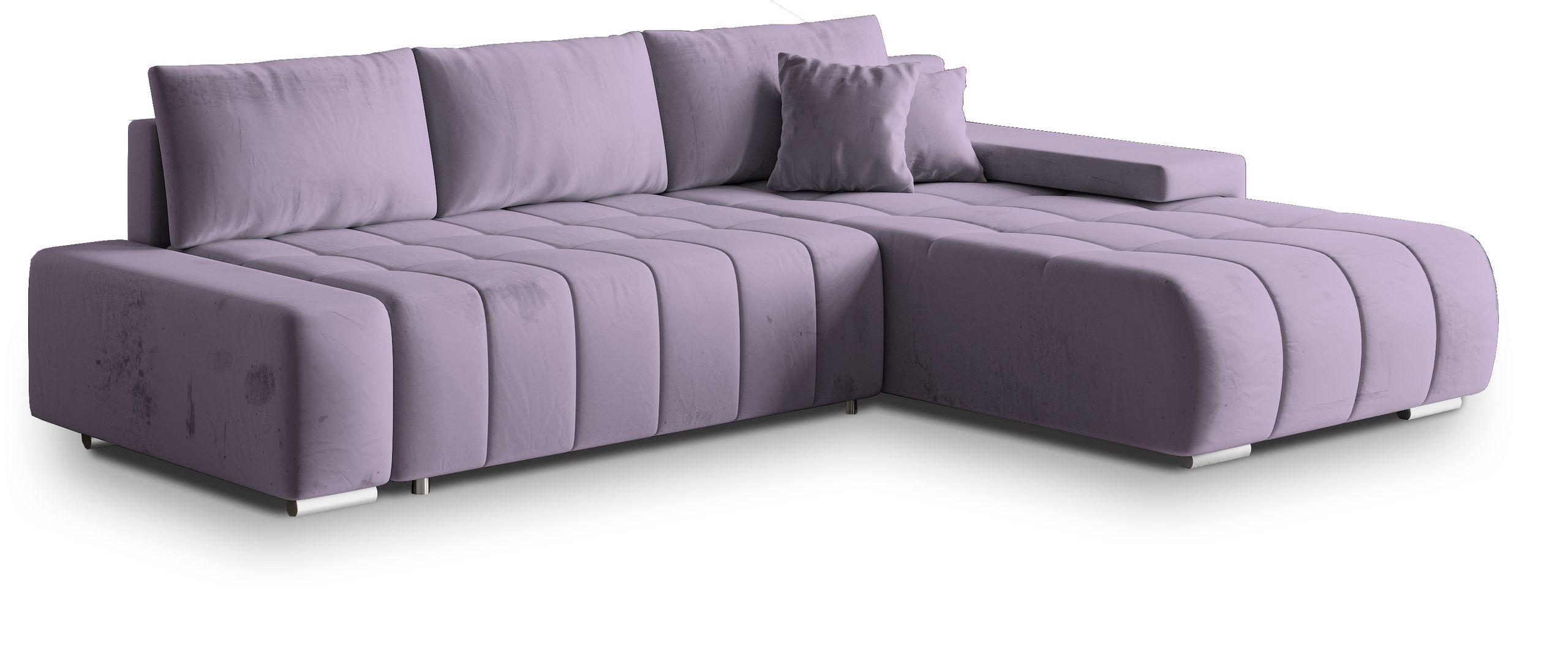 ECKSOFA ALESE R-S Lila Velours-Stoff mit Schlaffunktion - Lila, Holz (265/185cm) - MASSENO
