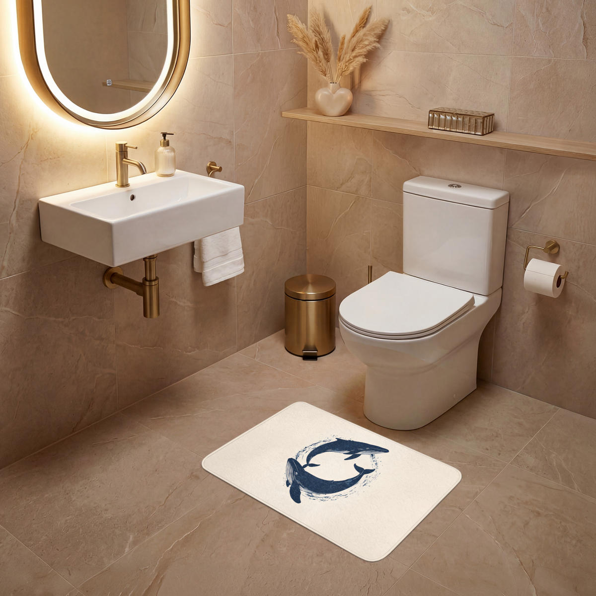 WC PŘEDLOŽKA Velryby - Stříkance - Kruh - Tmavě modrá 60x40 cm - tmavě modrá, textil/plast (60/1cm) - OnlyWow