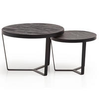 COUCHTISCH Set – 2-teilig Rund Akazie Massivholz Steinoptik Metall Schwarz Anthrazit - Schwarz, Holz/Metall (60/60/40cm) - KADIMA DESIGN