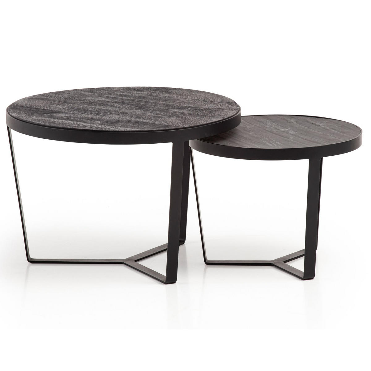 COUCHTISCH Set – 2-teilig Rund Akazie Massivholz Steinoptik Metall Schwarz Anthrazit - Schwarz, Holz/Metall (60/60/40cm) - KADIMA DESIGN