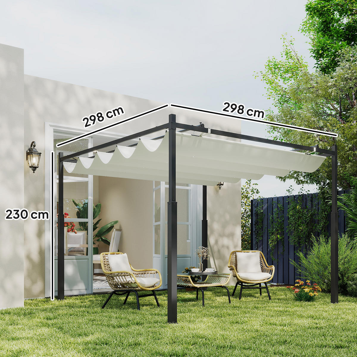 PERGOLA aus Metall ca. 3x3m - Creme, Metall (298/230/298cm) - Outsunny
