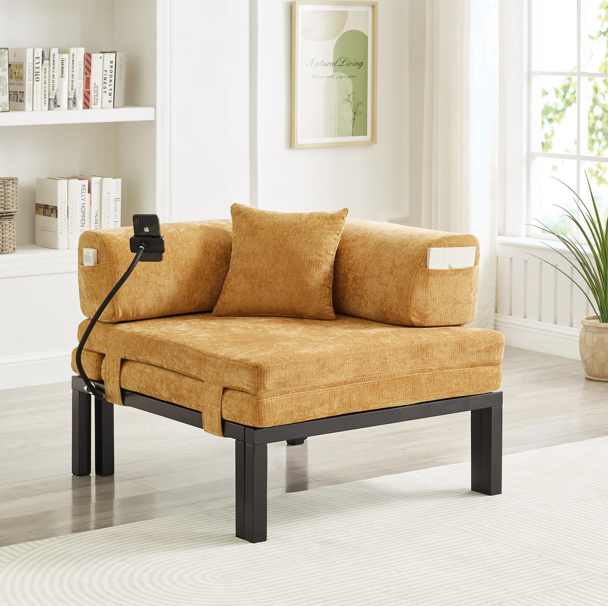 SCHLAFSOFA aus Samt in Gelb mit Ausziehbettfunktion - Gelb, Textil (176/64/81cm) - Modfu