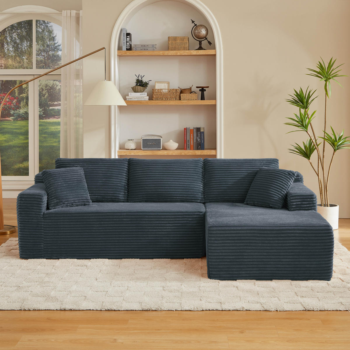 ECKSOFA DE-34926 L-Form mit Chaise rechts Dunkelgrau - Dunkelgrau, Textil (163/252.5cm) - ComfortXL