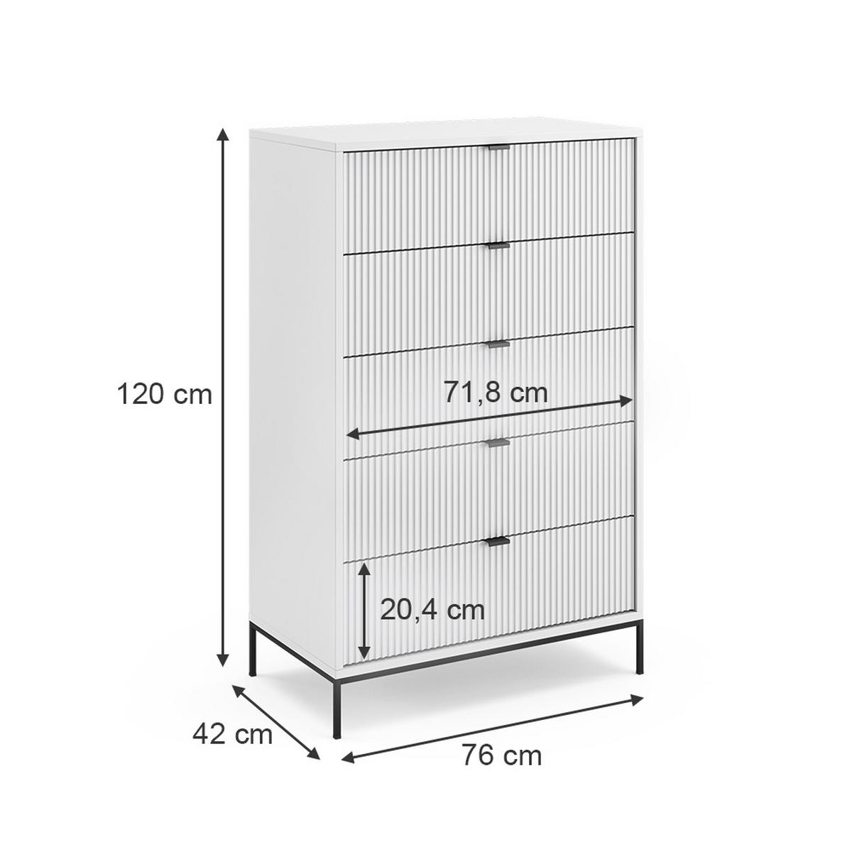 KOMMODE Eliza Weiß 76 x 120 cm mit 5 Schubladen - Weiß, Holzwerkstoff (76/120/42cm) - Vicco
