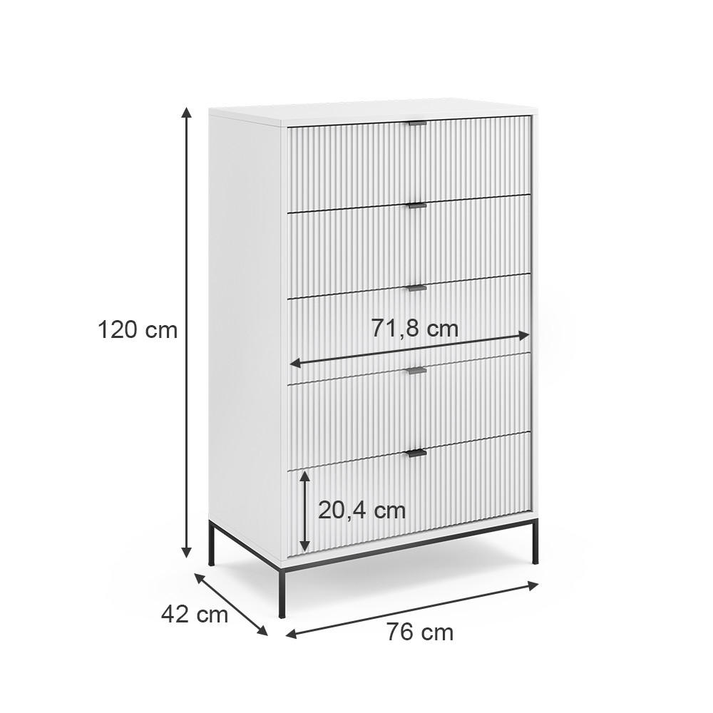 Thumbnail - Vicco Kommode, Weiß, Holzwerkstoff, 5 Schubladen, Rechteckig, 76x120x42 cm, Wohnzimmer, Kommoden & Sideboards, Kommoden