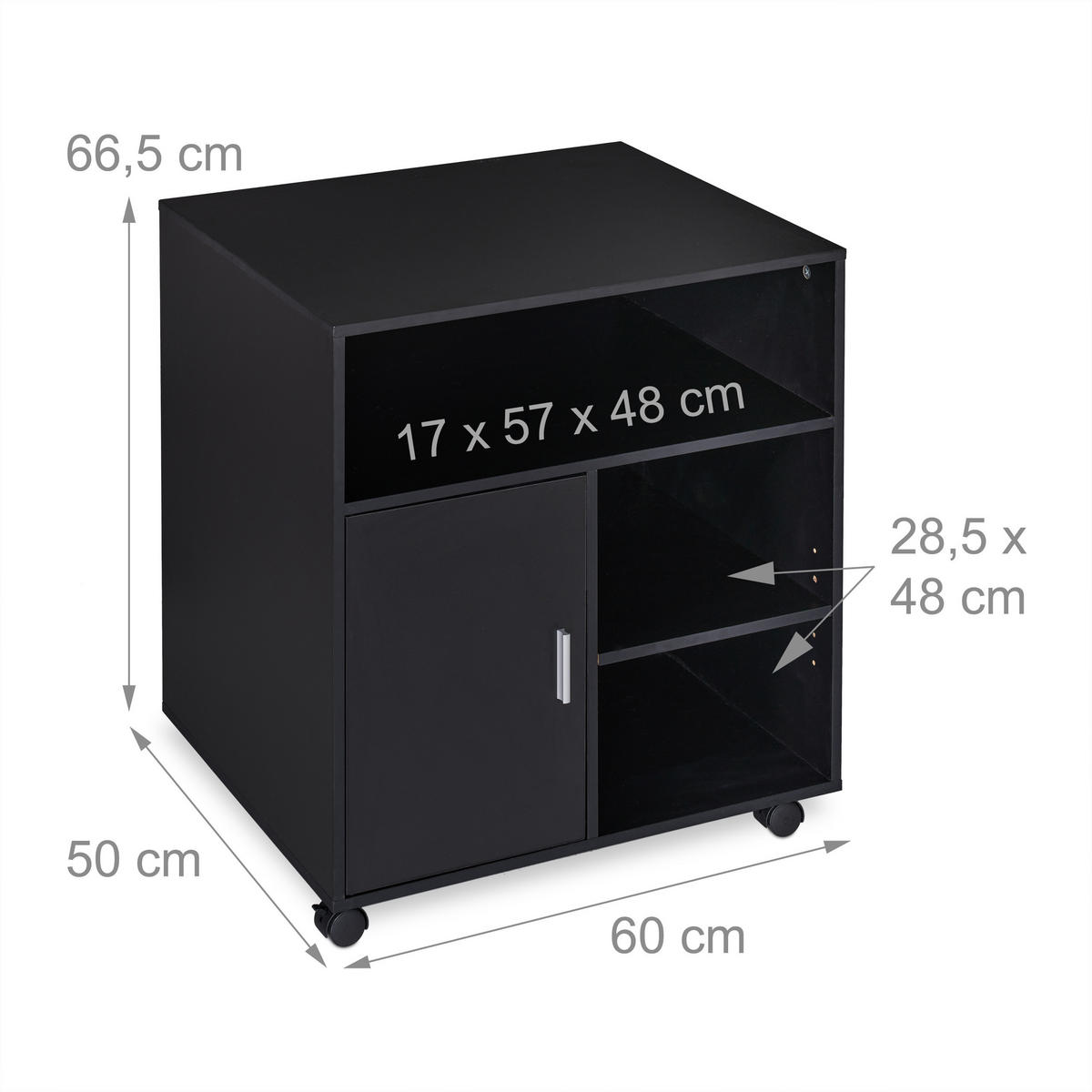 ROLLCONTAINER - Schwarz, Holzwerkstoff/Kunststoff (60/66.5/50cm) - Relaxdays