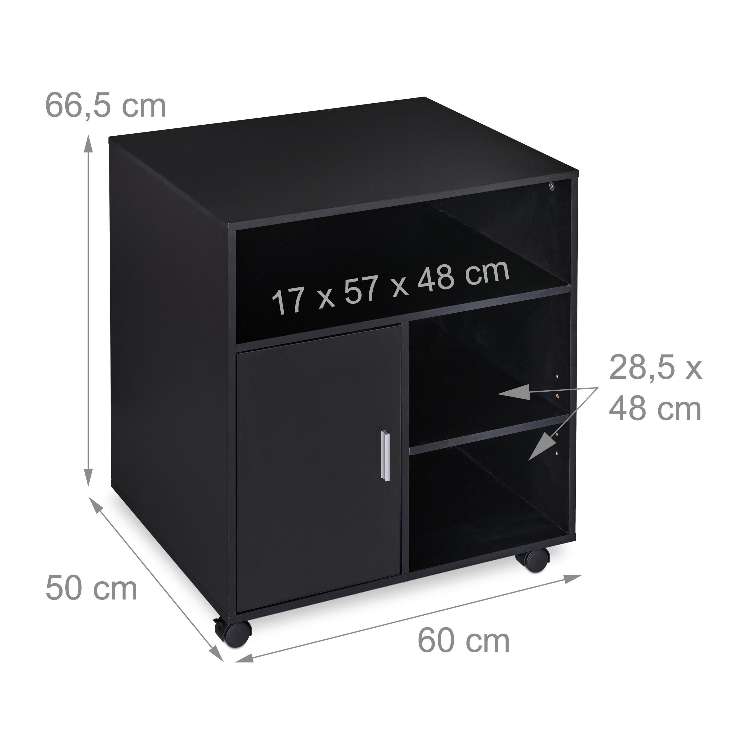 Thumbnail - Relaxdays Rollcontainer, Schwarz, Holzwerkstoff, Kunststoff, 60x66.5x50 cm, Arbeitszimmer, Container