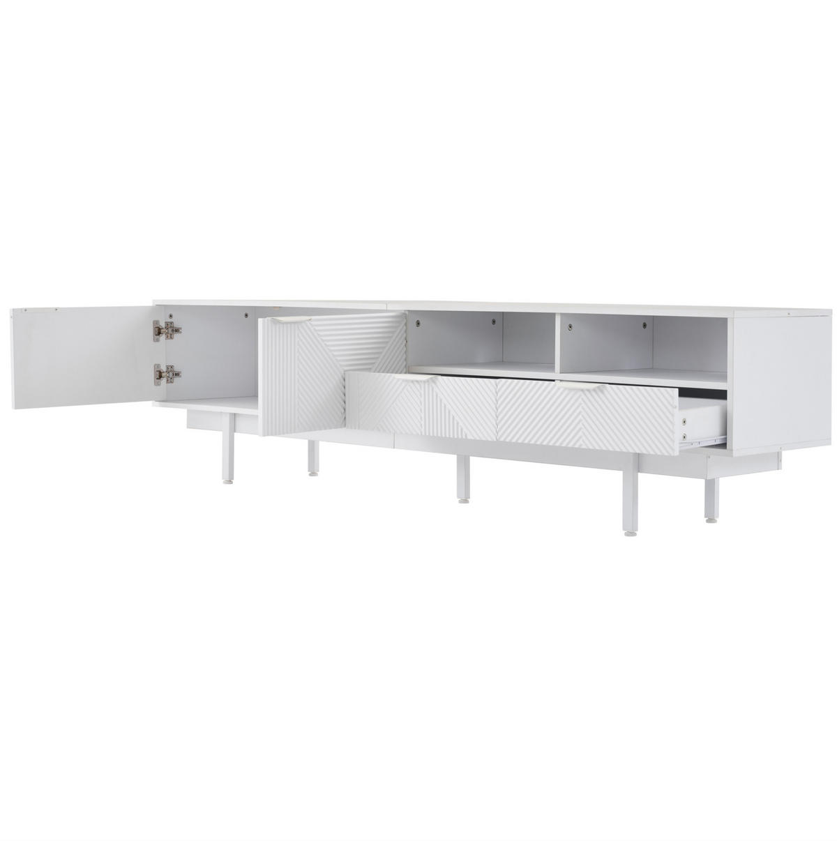 TV ormarić 200/40/51 cm bijeli od iverice s geometrijskim uzorkom i spremištem - bijela, drvni materijal (200/51/41cm) - OKWISH