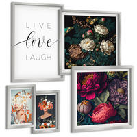 BILDER SET 5er Set - 50x50 cm & 20x30 cm & 40x60 cm Silberner Rahmen - Blumenporträts, Sträuße, Blätter - Silberfarben, Kunststoff (40/60cm) - TULUP