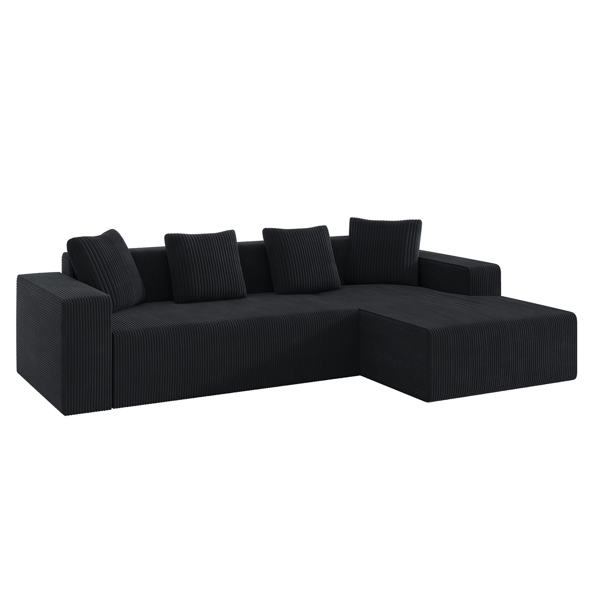 ECKSOFA mit modularer L-Form schwarz aus Corduroy 261x146x65 cm - Schwarz, Textil (146/261cm) - Luhomfu