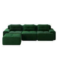 ECKSOFA cord in grün mit ottoman, rahmenlos & montagefrei - Grün, Textil (293/177cm) - Urban Meuble