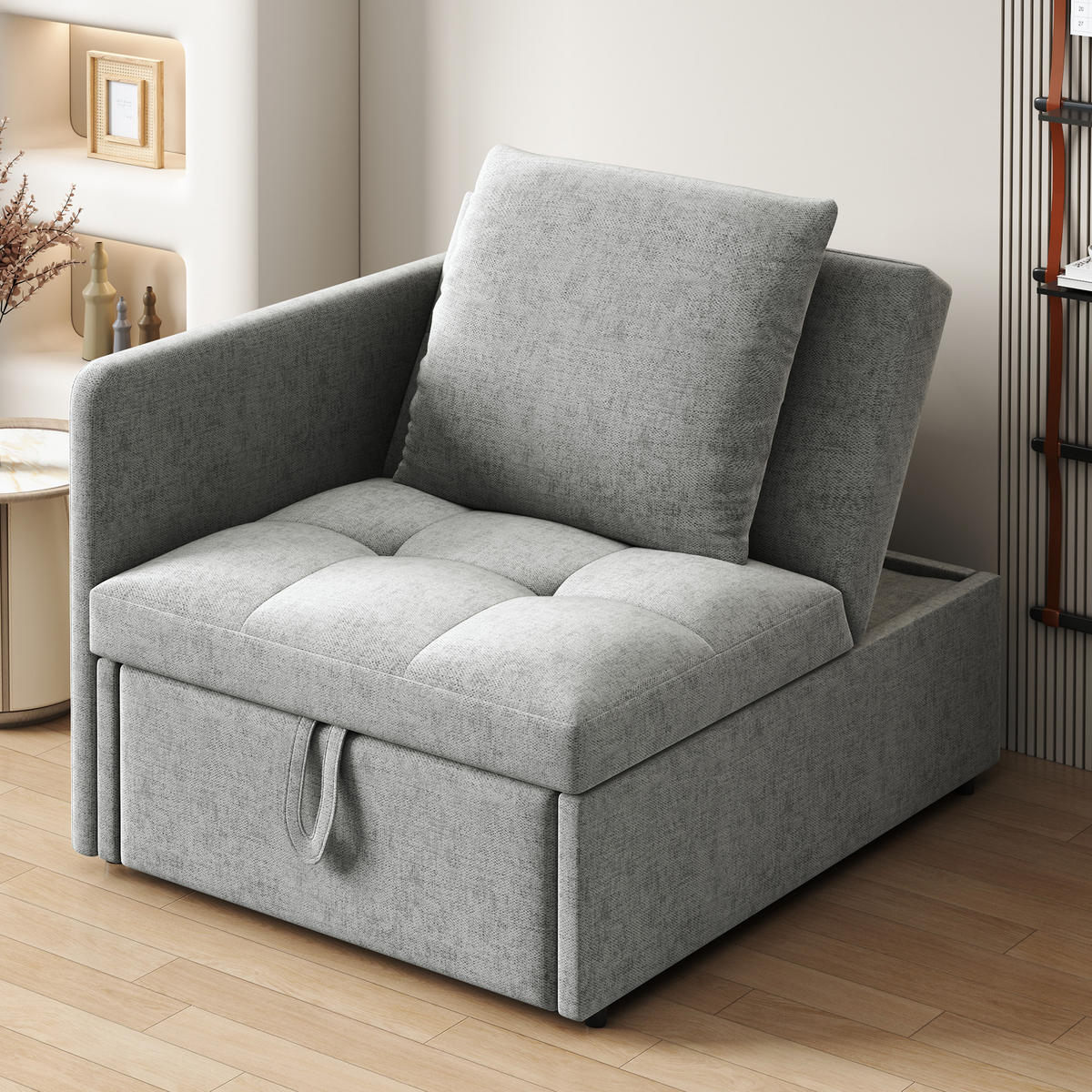 SCHLAFSOFA 177/68/65 cm Hellgrau mit Verstellbare Rückenlehne - Grau, Textil (177/65/68cm) - Oxeza