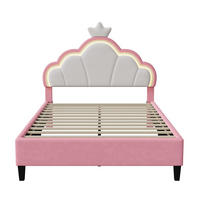 POLSTERBETT Jugendbett 140x200cm Kronen-Design LED-Beleuchtung Samt Rosa & Weiß - Rosa, Textil (140/200cm) - DELFA