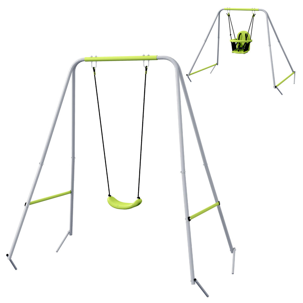 SCHAUKEL DE-17963 2-in-1 mit Baby- & Kinderschaukel Grün - Grün, Metall (160/182/180cm) - ComfortXL