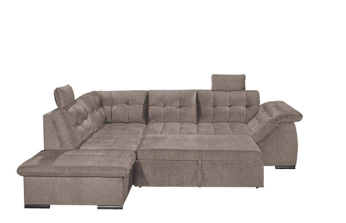 ECKSOFA mit Schlaffunktion und Bettkasten, verstellbare Armlehnen - Taupe, Textil (217/283cm) - ed exciting design