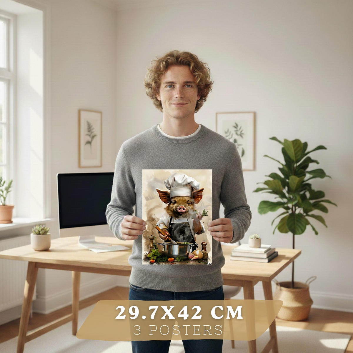 PLAKAT Sada 3 Malá prasátka A3 Černý rám - černá, papír (29.7/1/42cm) - Nacnic