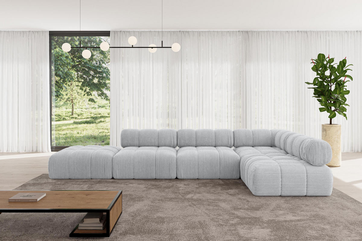 ECKSOFA modulares Sofa Favio-L2 - 380x190x70 cm Grau Cord - Grau, Holzwerkstoff/Textil (380/190cm) - ALTDECOR