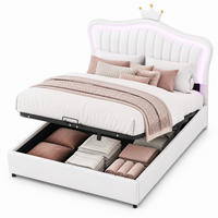 KINDERBETT 140/200 cm in Weiß mit Bettkasten, LED und Verstellbarem Kopfteil - Weiß, Holzwerkstoff/Textil (140/200cm) - CHICFURN