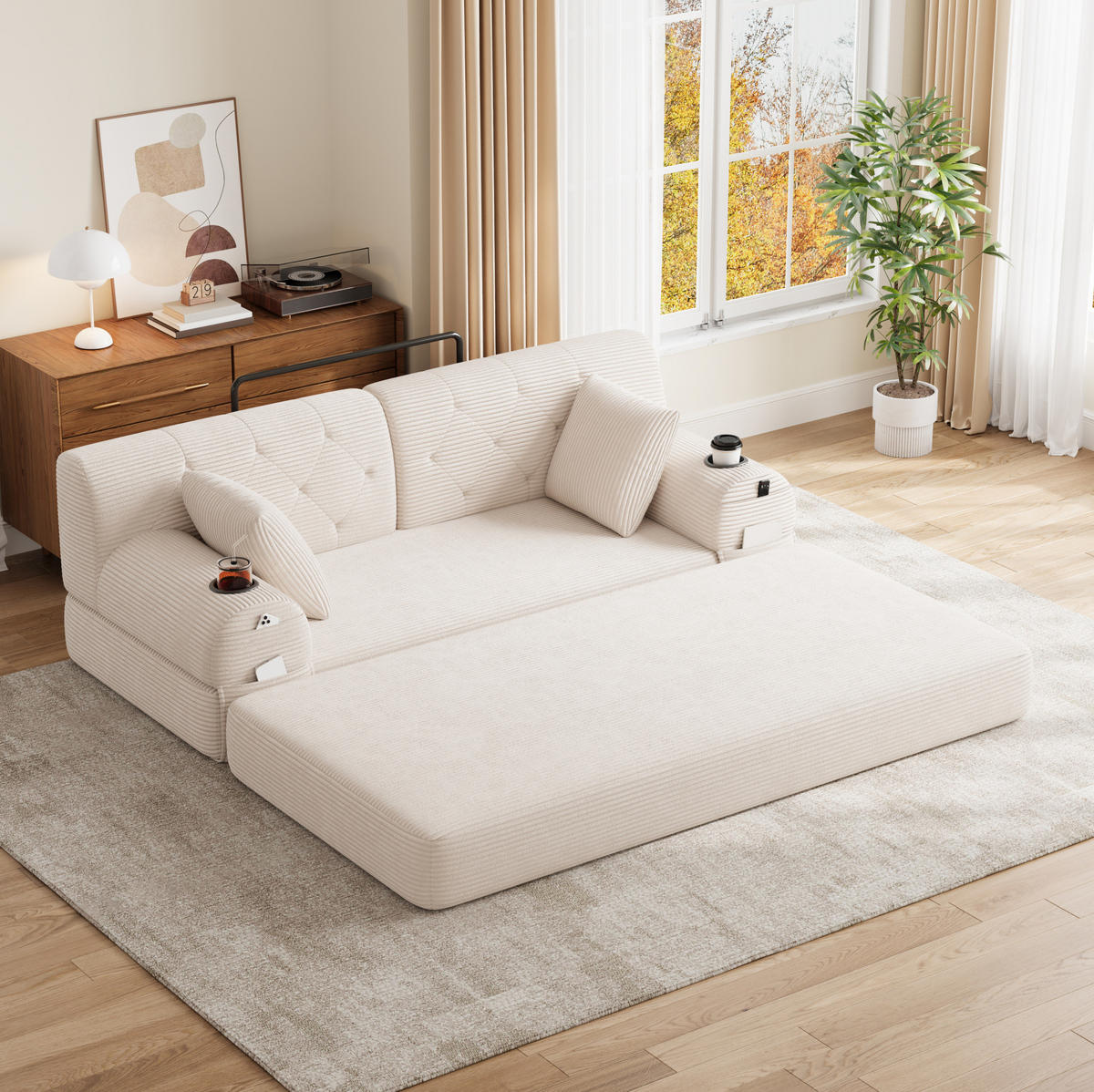 SCHLAFSOFA 2-Sitzer mit hoher Rückenlehne 168 cm Beige - Beige, Kunststoff (80/81/168cm) - Meubliv