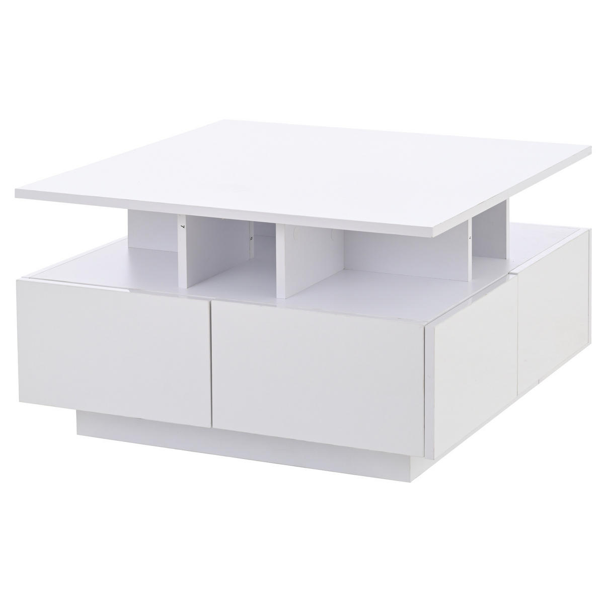 COUCHTISCH mit 4 Schubladen 70 x 70 cm Hochglanz Weiß mit LED - Weiß, Holzwerkstoff (70/70/40cm) - Meubliv