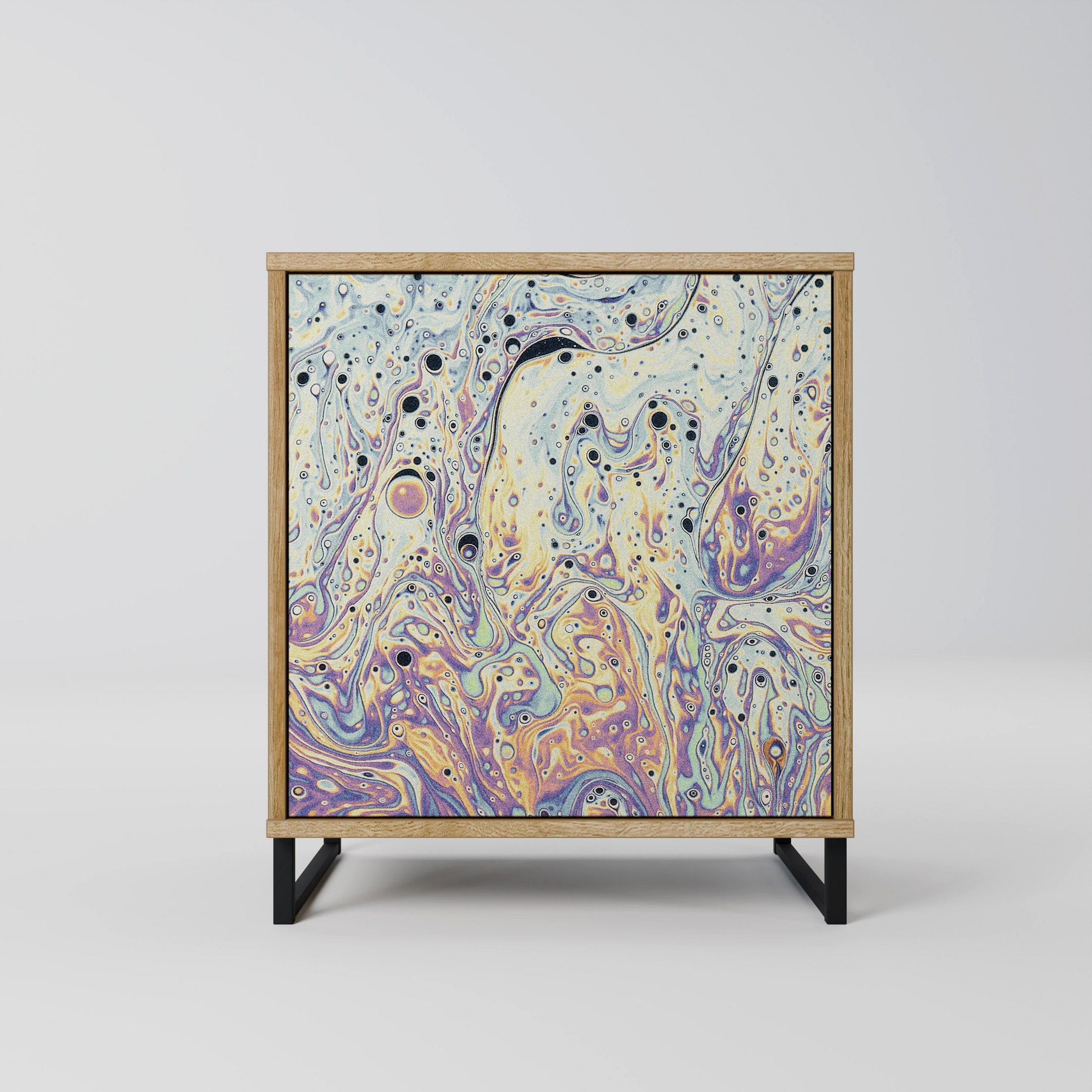 SIDEBOARD MOSAIC OF COLORS, Eichefarben, 57,5x42x67,5 cm, Schwarze Metall-Rahmenfüße - Eichefarben/Multicolor, Holzwerkstoff/Metall (57.5/67.5/42cm) - SpaceRebels