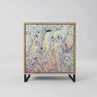 SIDEBOARD MOSAIC OF COLORS, Eichefarben, 57,5x42x67,5 cm, Schwarze Metall-Rahmenfüße - Eichefarben/Multicolor, Holzwerkstoff/Metall (57.5/67.5/42cm) - SpaceRebels