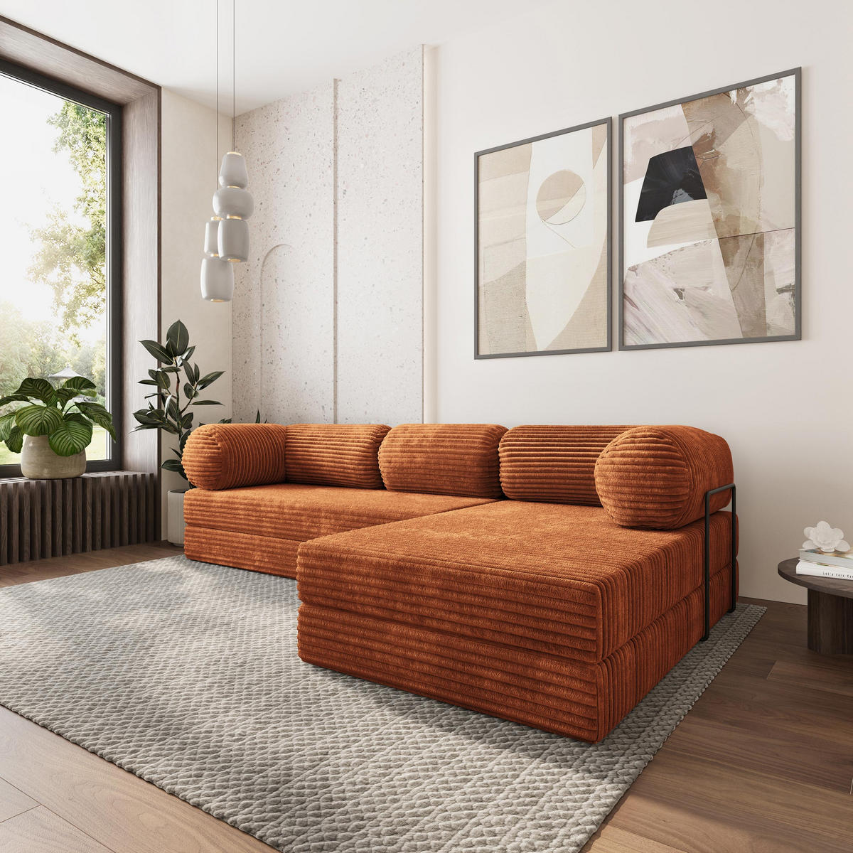 ROHOVÁ SEDAČKA ETERA modulární Boneless pohovka s funkcí spaní, hnědá TILIA 52 - hnědá, textil (270/160cm) - MASSENO