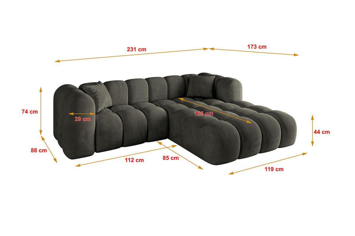 ECKSOFA Ottomane Rechts OLEA-L1 - 231x173x74 cm Schwarz - Schwarz, Holzwerkstoff/Kunststoff (231/173cm) - ALTDECOR