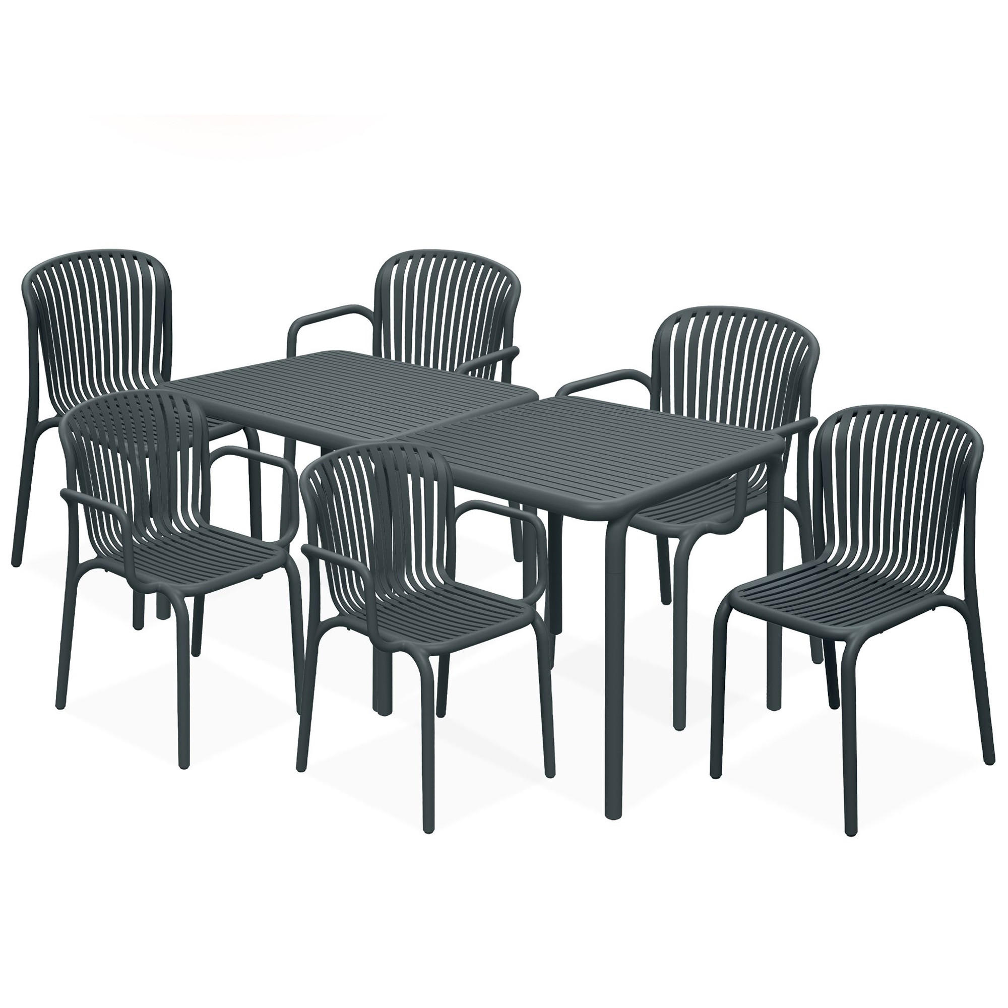 GARTEN ESSGRUPPE FICCARI, Gartenmöbel-Set 8-tlg, Anthrazit - Anthrazit, Kunststoff - KONSIMO®