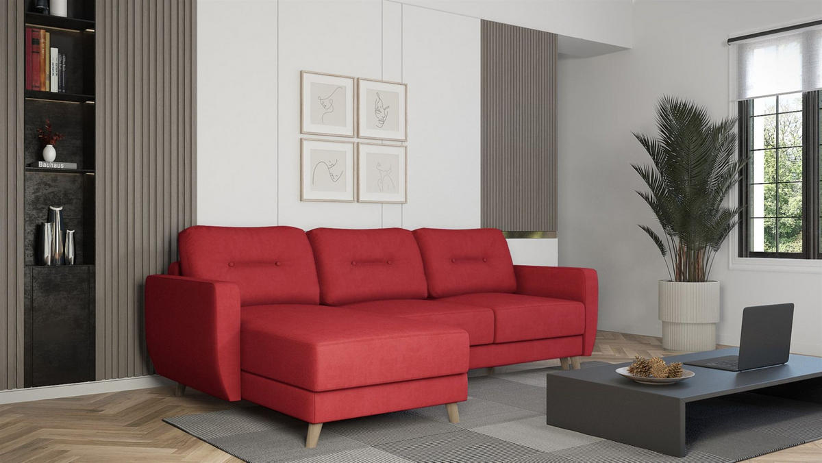 ECKSOFA Marlies In Opera Velvet - Rot, Holzwerkstoff/Textil (233/140cm) - Fun Möbel