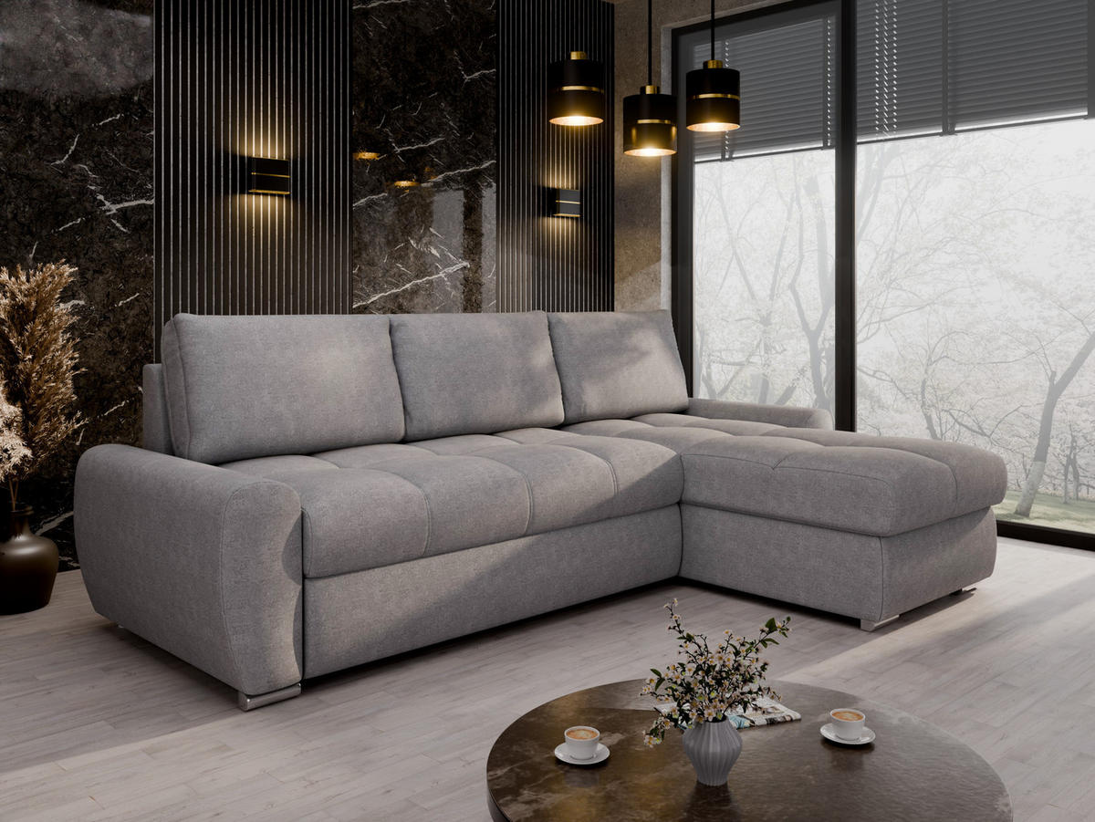 ECKSCHLAFSOFA Lunar Schlafsofa mit Bettkasten, Hellgrau - Hellgrau, Holz (237/166cm) - Panda Möbel