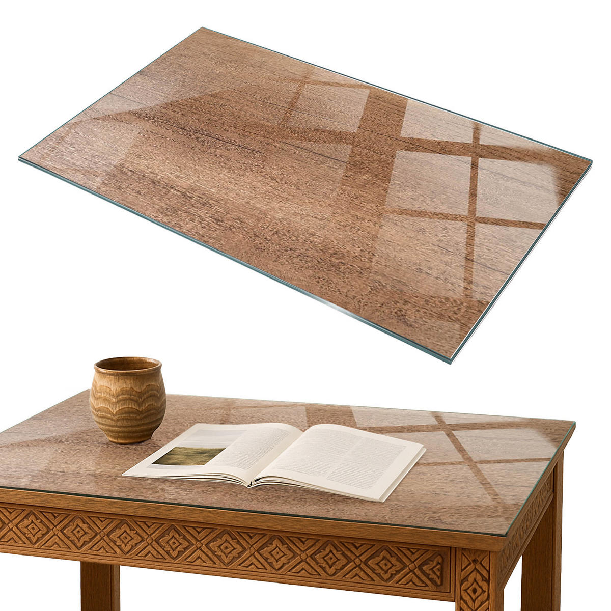 TISCHPLATTE 100x70 cm Natürliche Holzmaserung - Braun, Glas (0.4/100/70cm) - TULUP