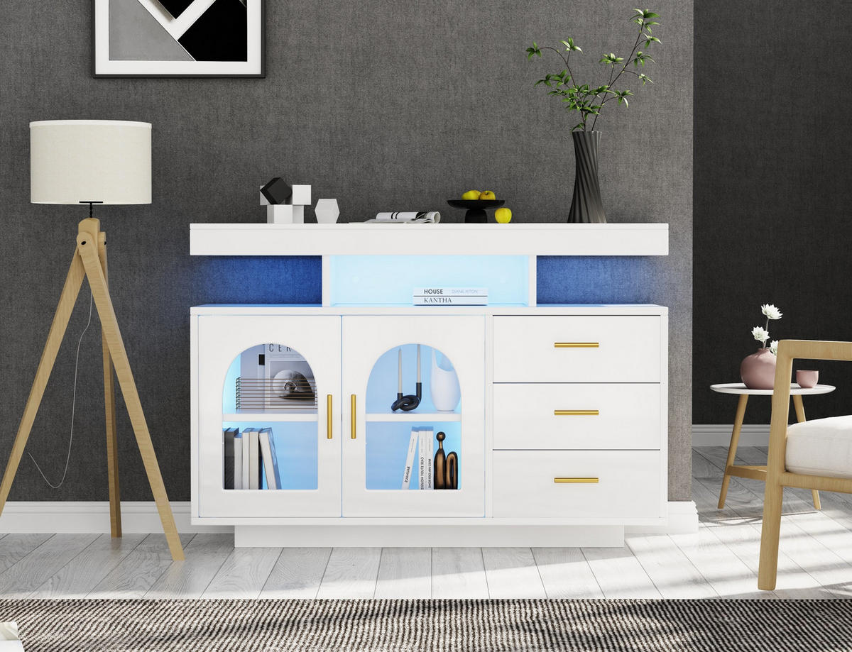 SIDEBOARD 120/40/80 cm Weiß aus Spanplatte mit LED-Beleuchtung - Weiß, Holzwerkstoff (40/80/120cm) - OKMYHOME