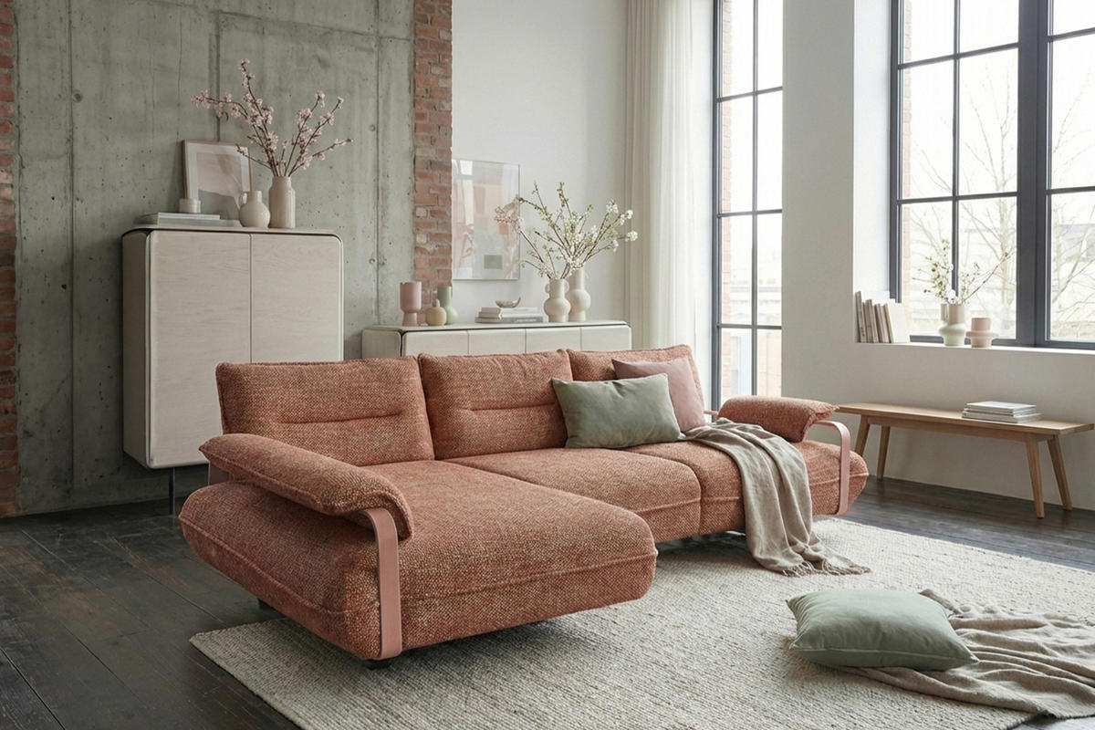 ECKSOFA ANISSA Braun Flachgewebe - Dunkelbraun/Schwarz, Kunststoff/Textil (297/185cm) - KAWOLA