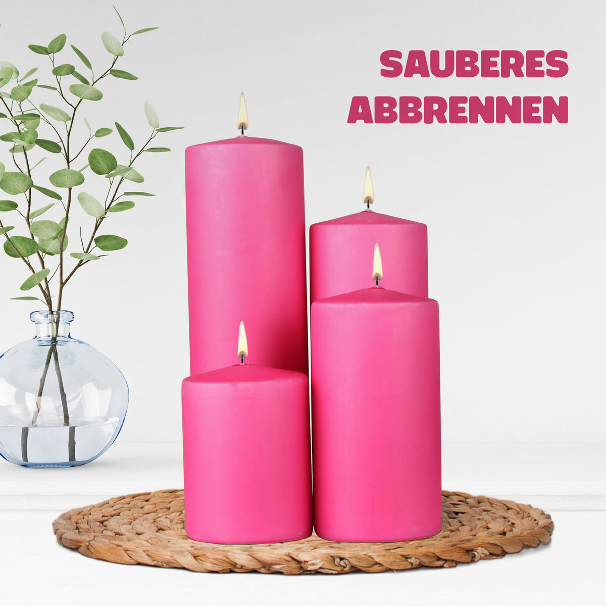 STUMPENKERZEN 8er Pack "Rosa", Größe Ø7cm x Höhe: 12 cm - Rosa, Naturmaterialien (7/12cm) - Bestlivings