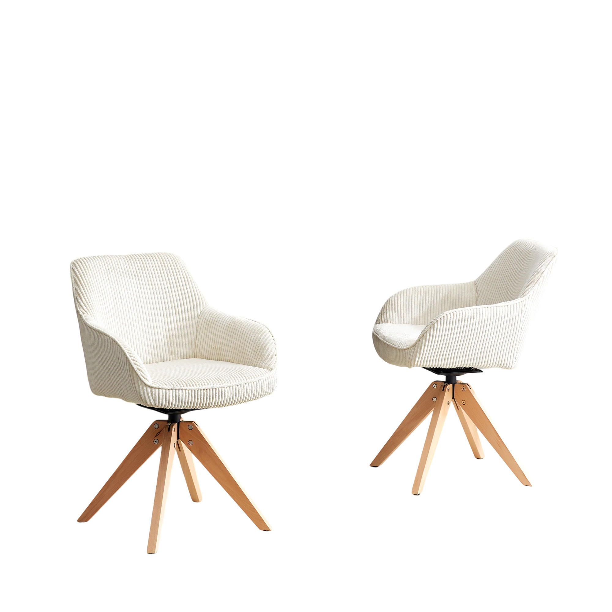 ARMLEHNSTUHL-SET DE-36619 2 Stück mit Massivholzbeinen Creme - Creme, Holz (44/84/56cm) - ComfortXL