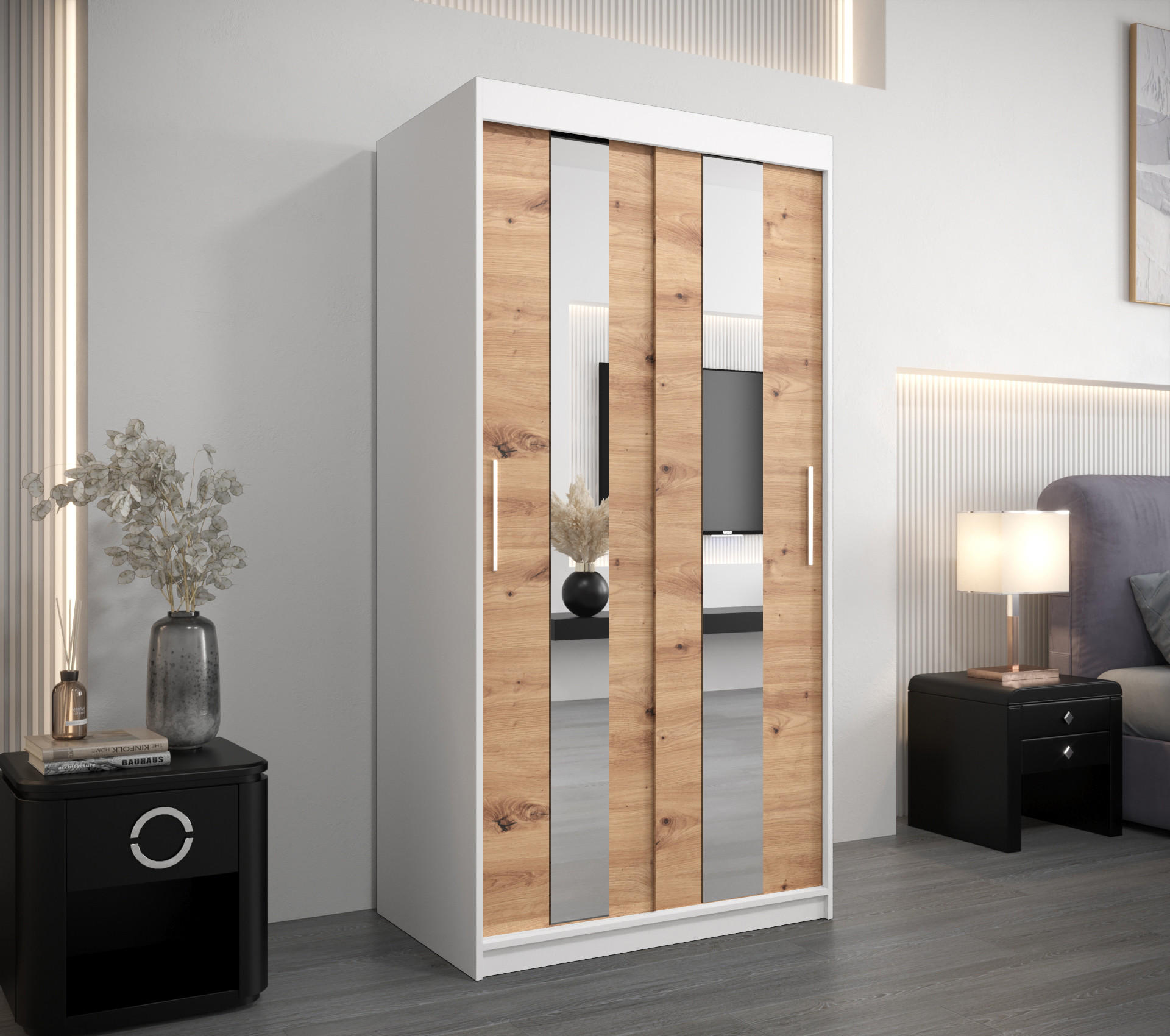 SCHWEBETÜRENSCHRANK 200/100/62 2-türig - Silberfarben/Weiß, Holz/Kunststoff (100/200/62cm) - Abiks Möbel