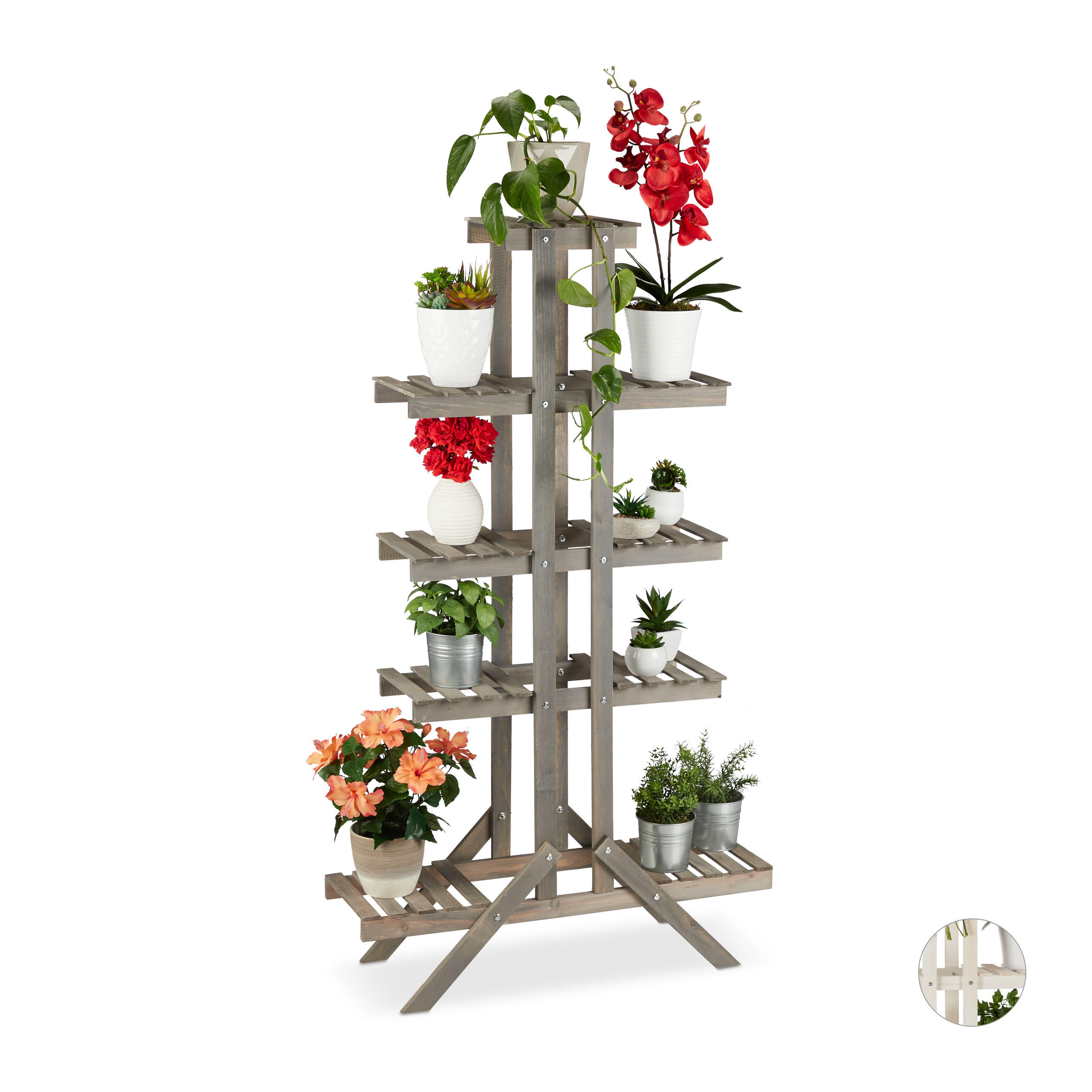 BLUMENTREPPE - Grau, Holz (83/142/25cm) - Relaxdays