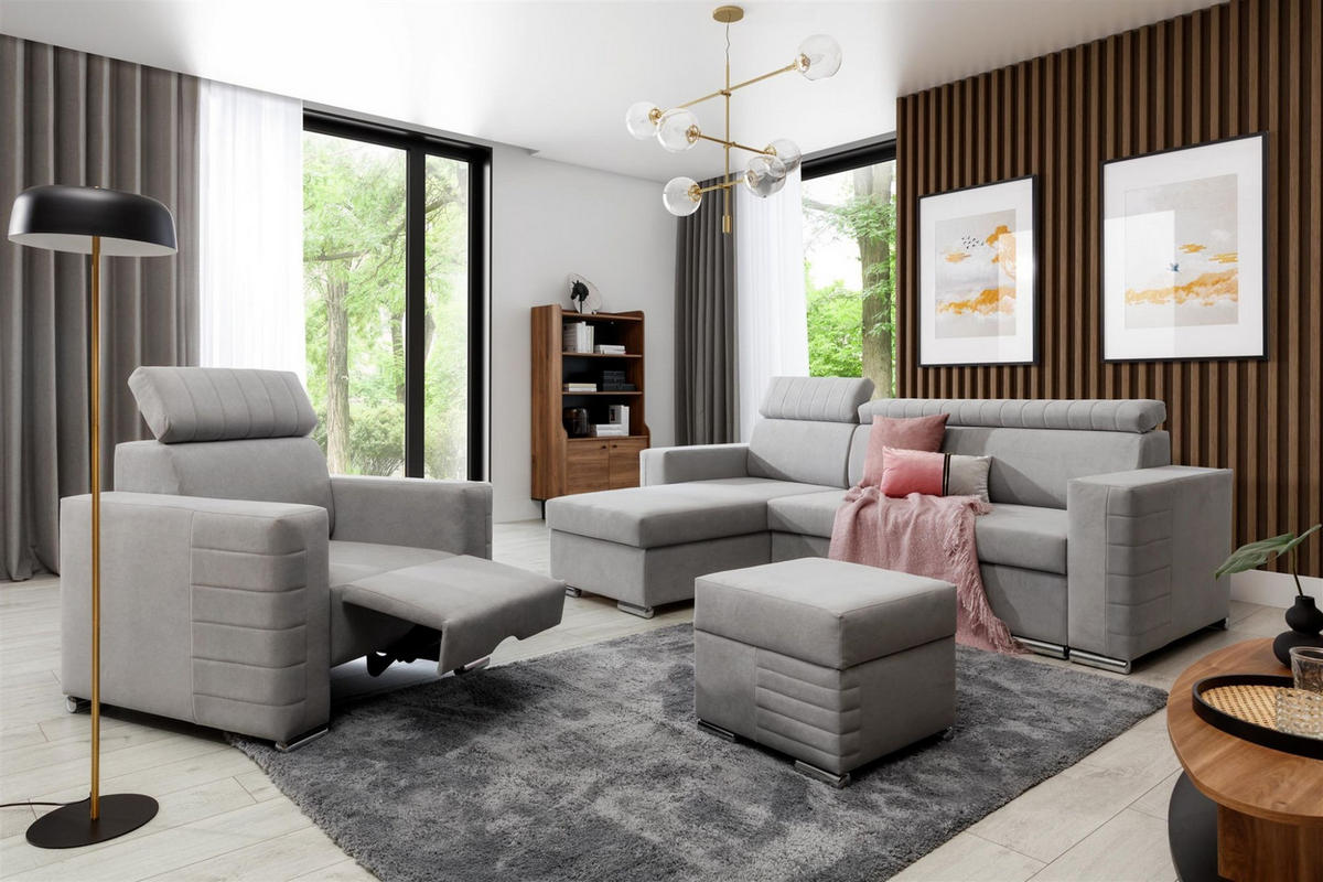 ECKSOFA Canton In Camelia - Hellgrau, Holzwerkstoff/Textil (260/173cm) - Fun Möbel