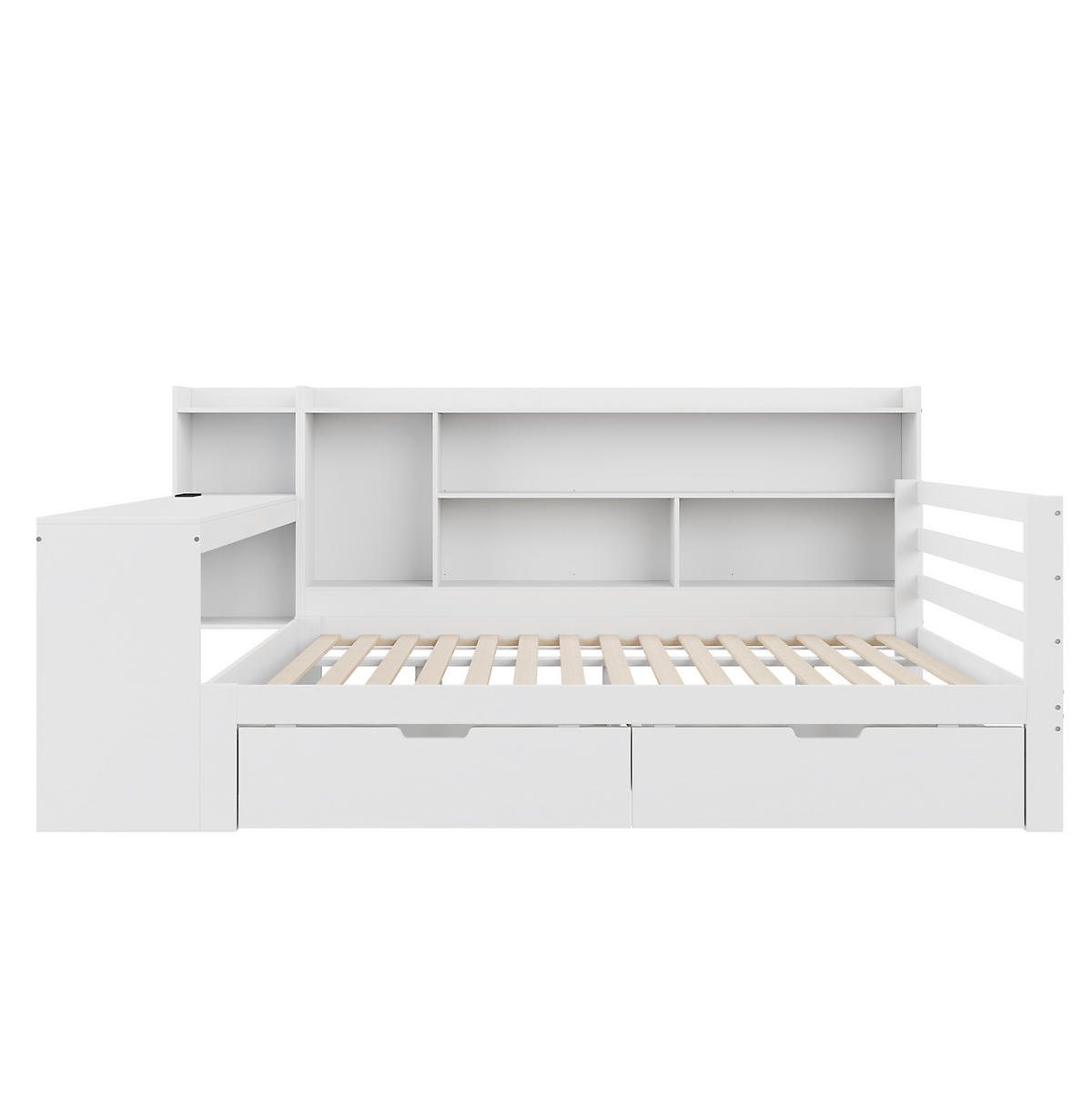 MULTIFUNKTIONSBETT 140/200 cm Weiß aus Massivholz mit Schreibtisch und Regalen - Weiß, Holz (140/200cm) - OKWISH