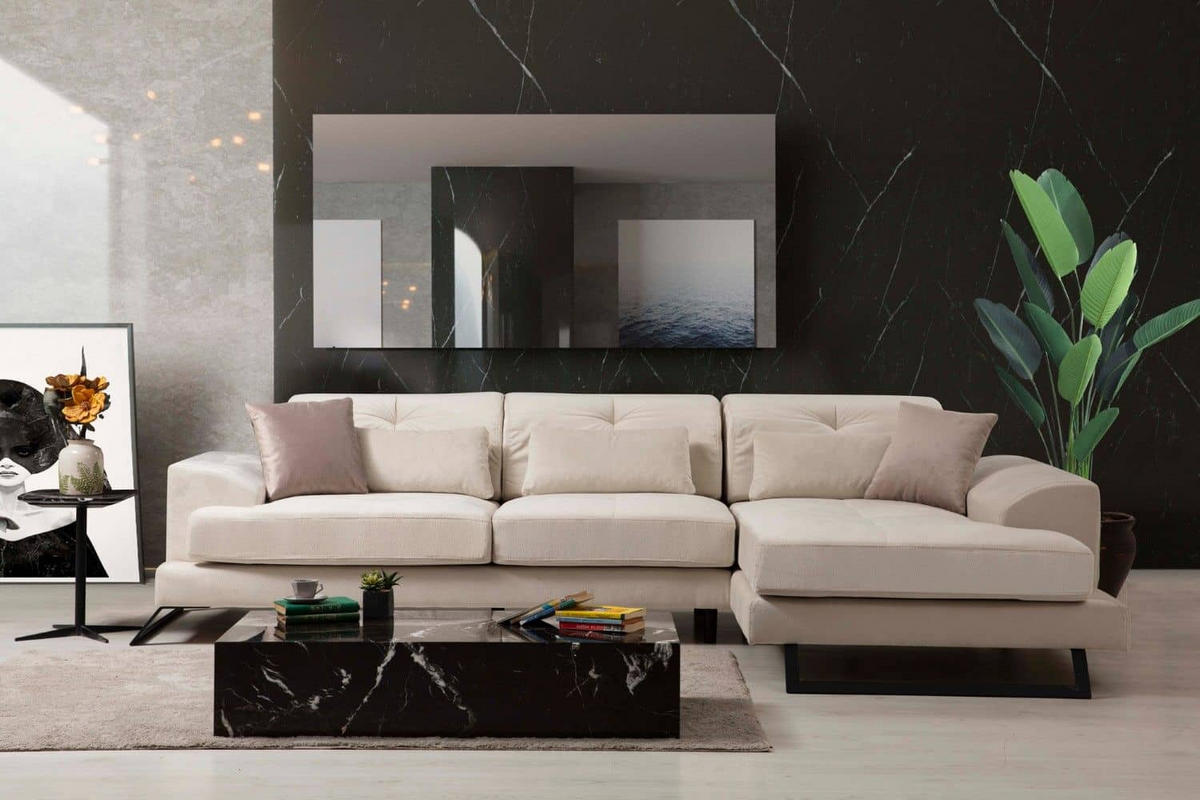 ECKSOFA mit verstellbarer Rückenlehne - Beige/Creme, Holz/Textil (190/304cm) - myHomelando