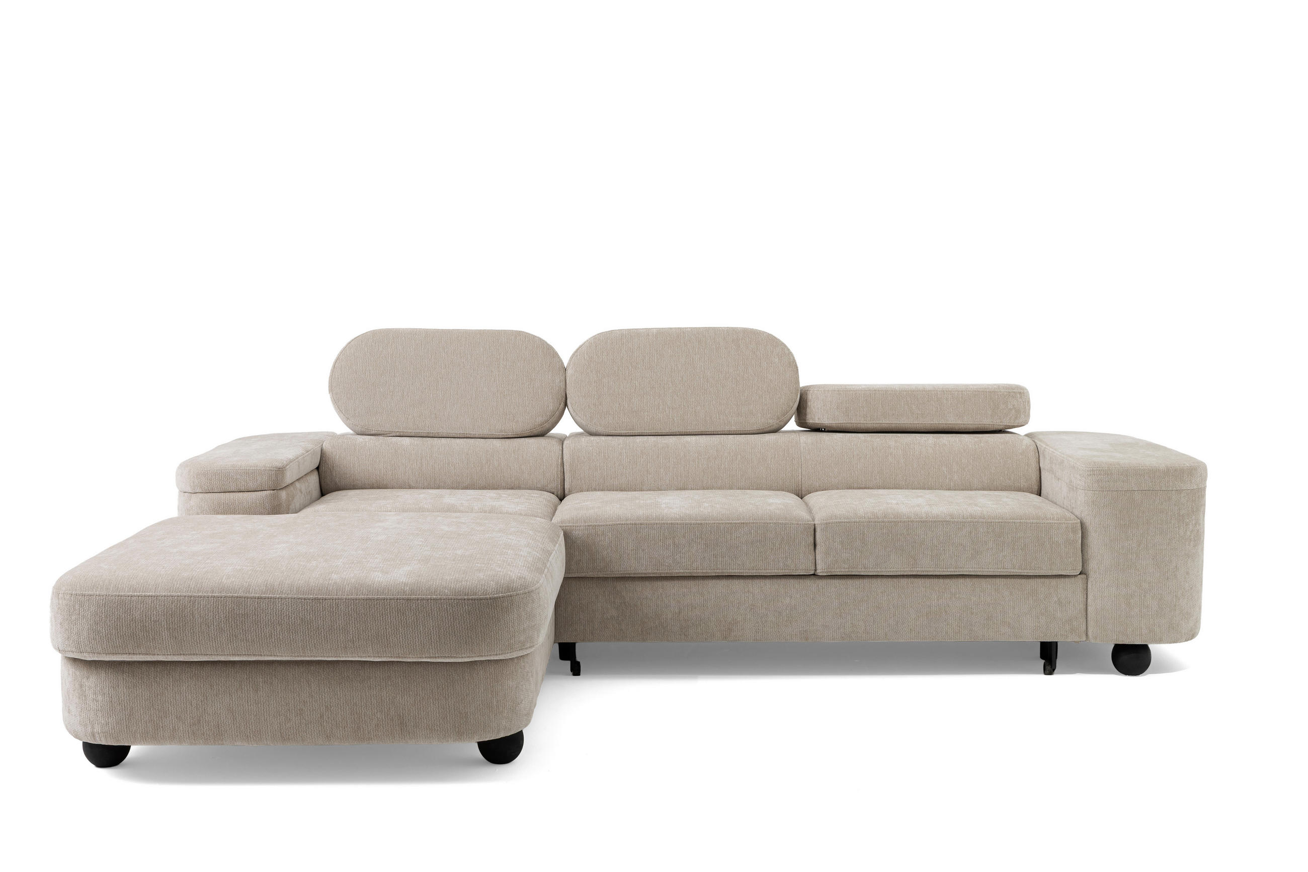 ECKSOFA LOVE L Links mit Schlaffunktion 124x210 Chenille Beige - Beige/Schwarz, Holz/Textil (205/284cm) - Muffo
