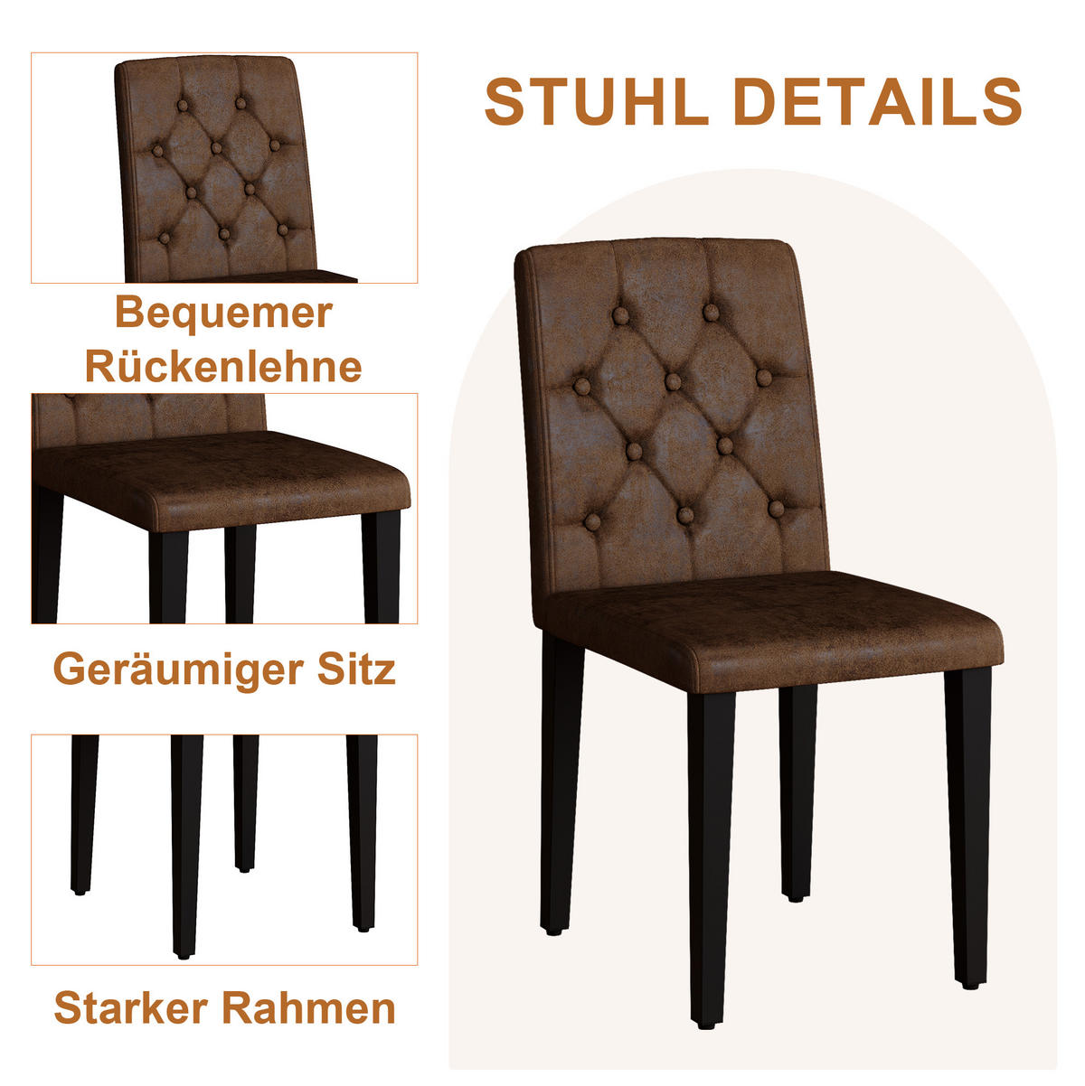 TISCH- UND STUHLSET 4er-Set Glas 85 cm Braun/Schwarz - Braun, Metall (85/76/85cm) - Meubliv